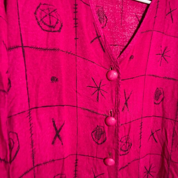 CM Shapes Blouse Women's Pink Printed Button Up Artsy 3/4 Sleeve Top Tunic - Picture 4 of 11